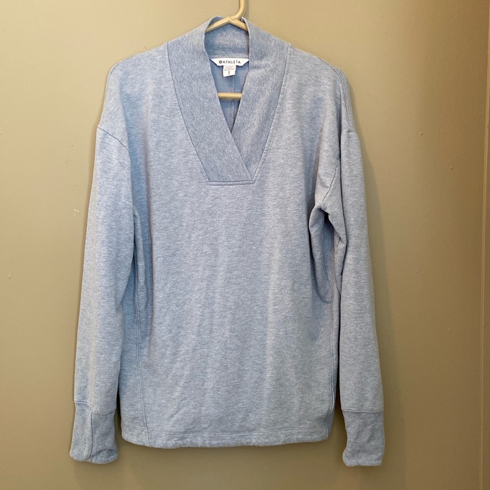 Women’s Athleta Shawl Collar Sweatshirt Pullover Light Blue Size Small Stretch